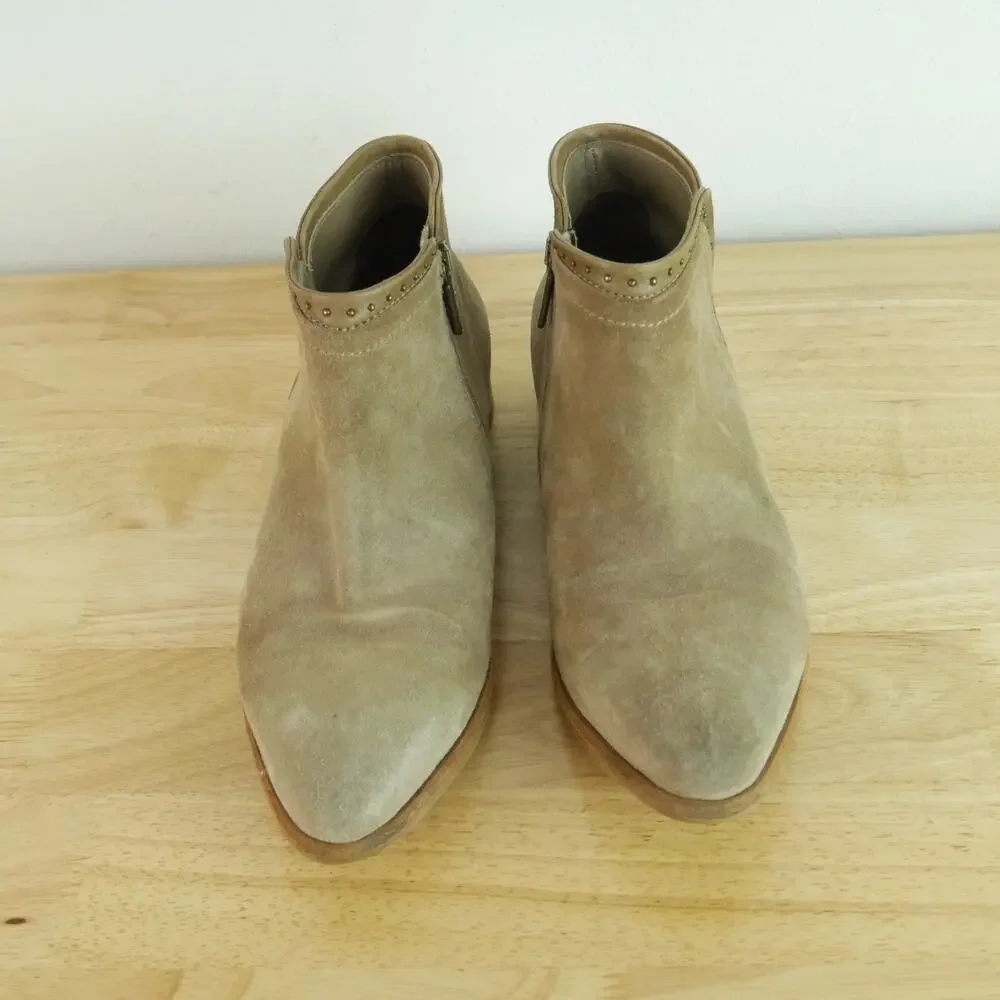 Italeau Miralda Suede Studded Ankle Bootie 37 1/2 US 7 Boho Western Italy Luxury - Picture 4 of 15